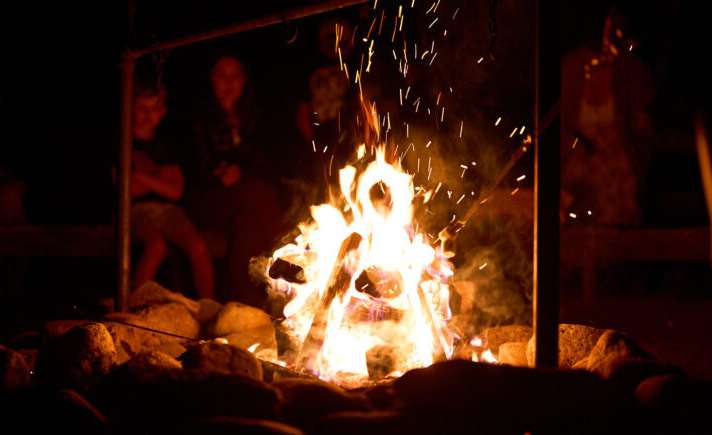 People sitting around a campfire